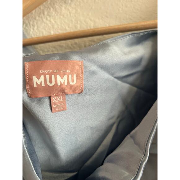 Show Me Your Mumu Jodie Maxi Dress in Steel Blue Luxe Satin XXL - Picture 5 of 7